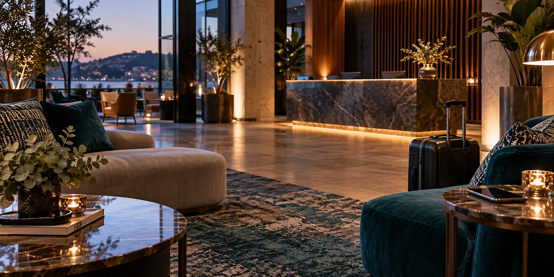 Illustration of a hotel lobby
